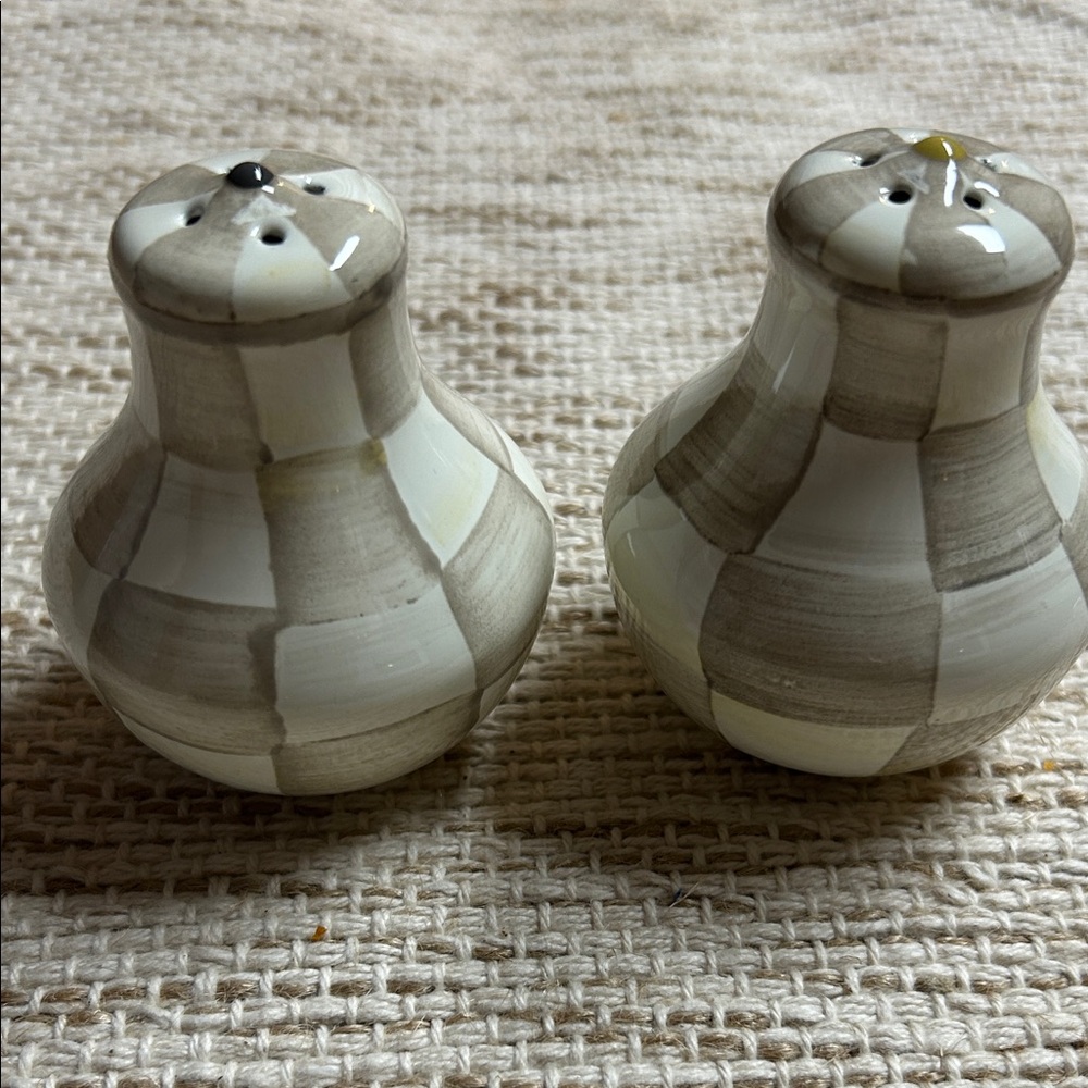 Mackenzie Childs mocha check Ceramic Salt and Pepper Shakers